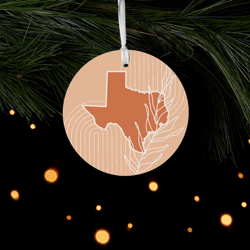 Modern Minimalist Texas State Shape With Leaf| Wood Ornament | Eaches | Min 6