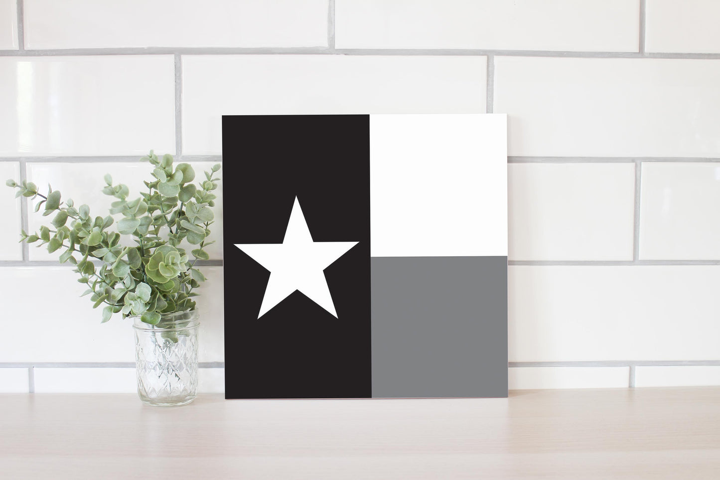 Minimalistic B&W Texas State Flag | Wood Sign | Eaches | Min 2