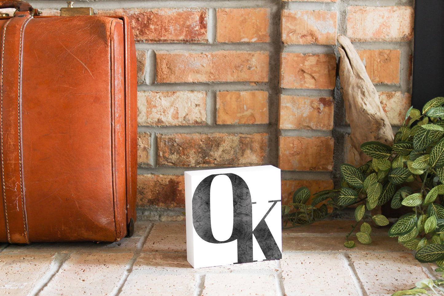 Modern White Oklahoma Initials | Wood Block | Eaches | Min 4