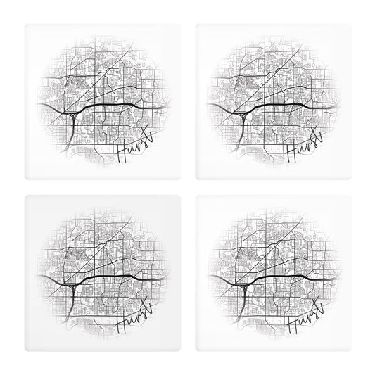 Minimalistic B&W Texas Hurst Circle Map | Absorbent Coasters | Set of 4 | Min 2