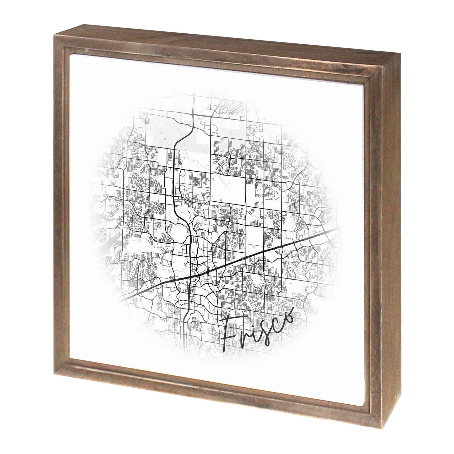 Minimalistic B&W Texas Frisco Circle Map | Wood Sign | Eaches | Min 1