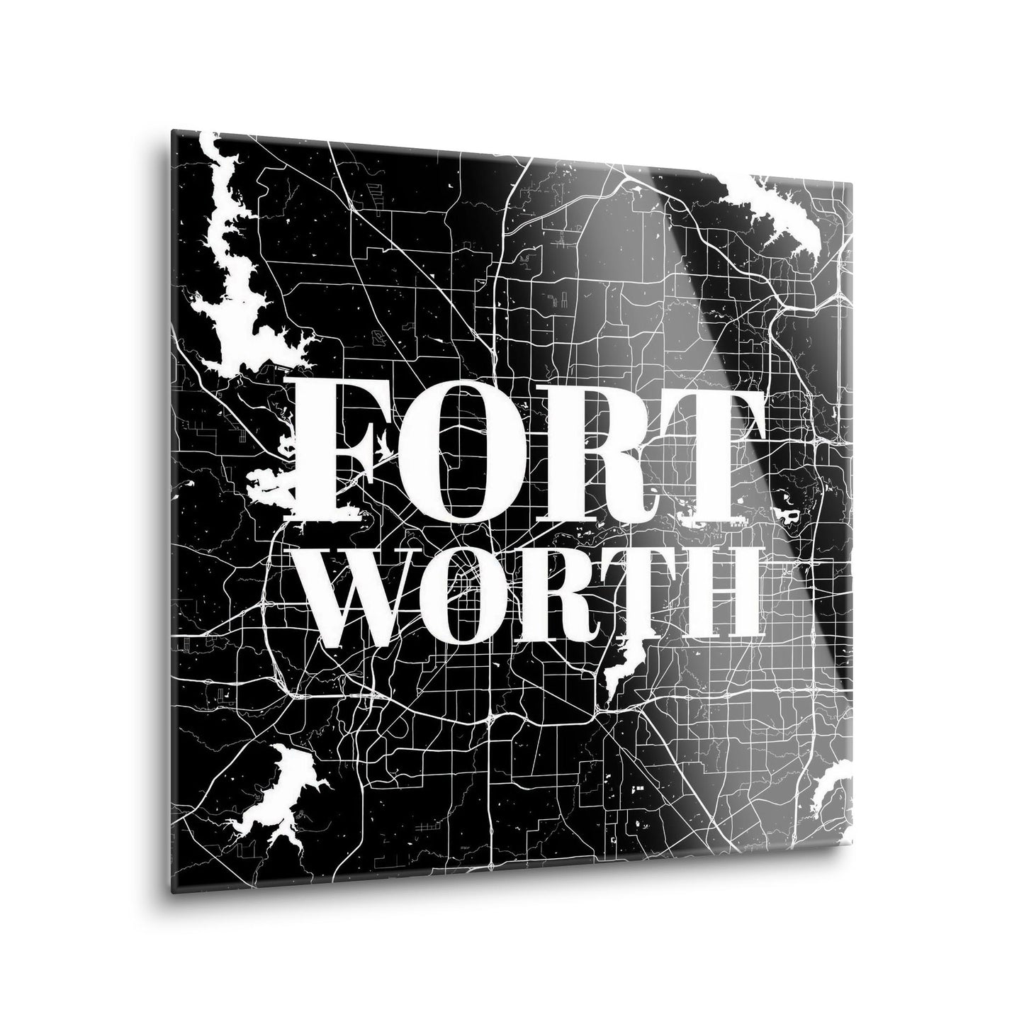 Minimalistic B&W Texas Fort Worth Map | Hi-Def Glass Art | Eaches | Min 1