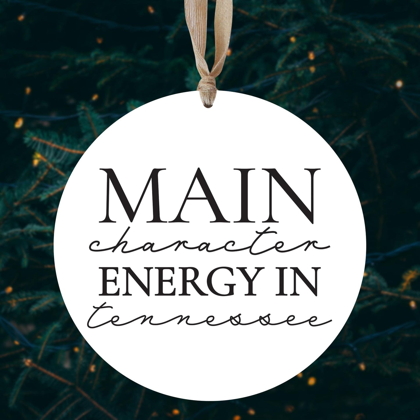 Minimalist B&W Tennessee Main Character Energy | Wood Ornament | Eaches | Min 1