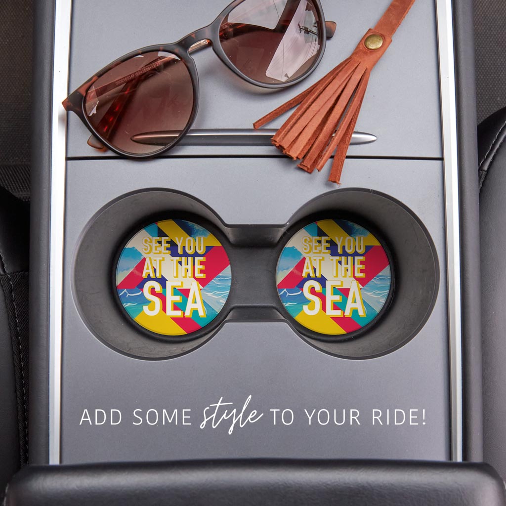 See You At The Sea| Absorbent Car Coasters | Set of 2 | Min 4