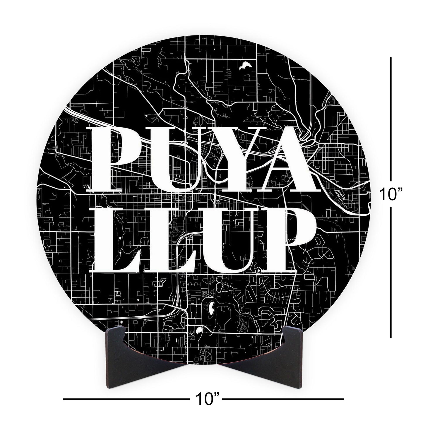 Minimalistic B&W Washington Puyallup Map | Wood Sign | Eaches | Min 1