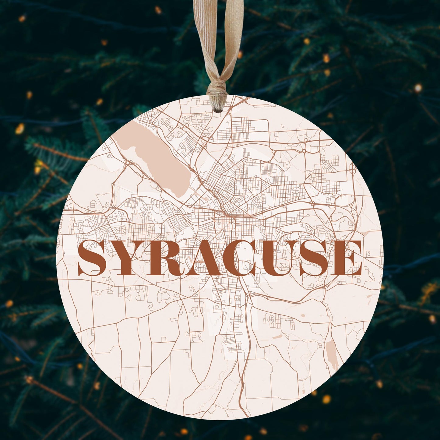 Modern Minimalist New York Syracuse Map | Wood Ornament | Eaches | Min 1