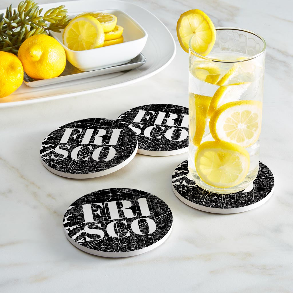 Minimalistic B&W Texas Frisco Map| Absorbent Coasters | Set of 4 | Min 2