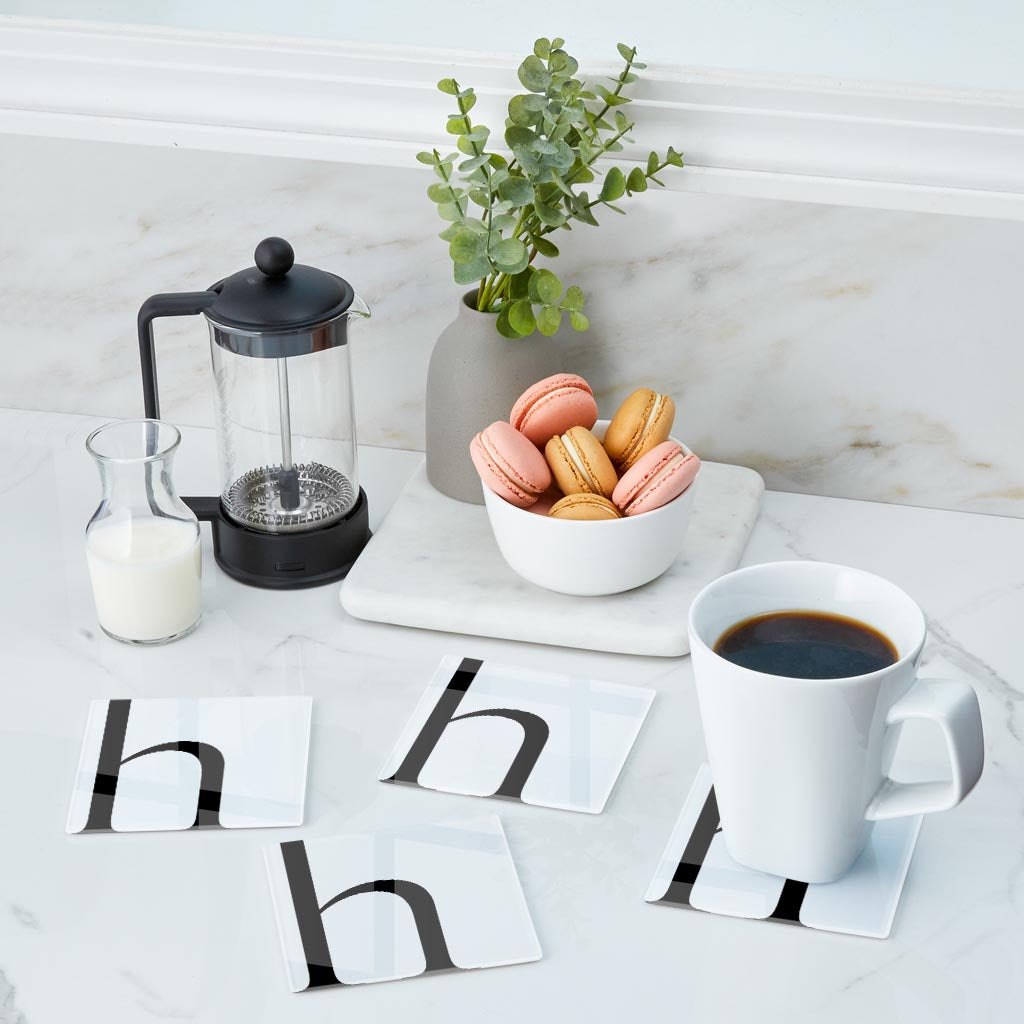 Minimal Monogram H | Hi-Def Glass Coasters | Set of 4 | Min 2