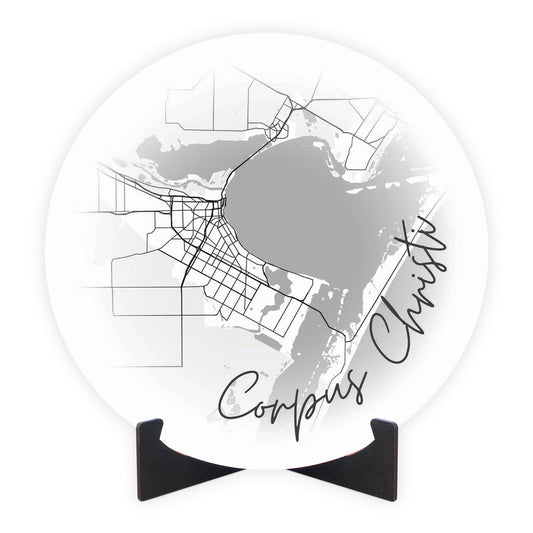 Minimalistic B&W Texas Corpus Christi Circle Map | Wood Sign | Eaches | Min 1