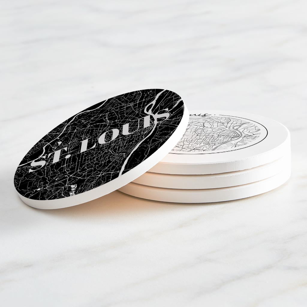 Minimalist B&W Missouri St Louis Maps | Absorbent Coasters | Set of 4 | Min 2