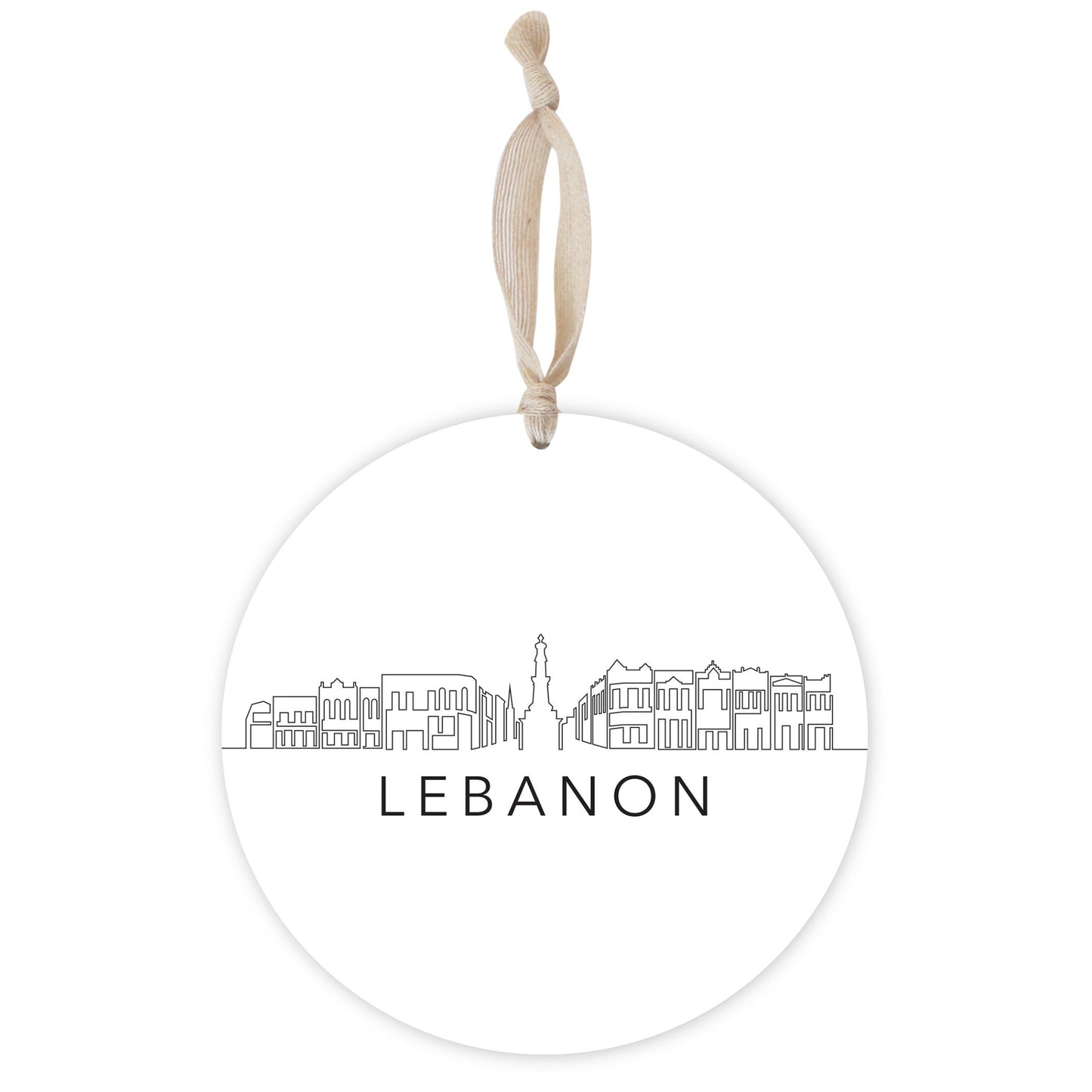 Minimalist B&W Tennessee Lebanon Skyline | Wood Ornament | Eaches | Min 1