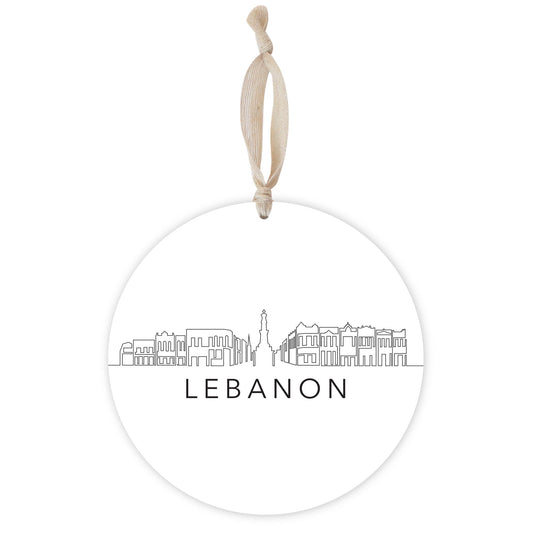 Minimalist B&W Tennessee Lebanon Skyline | Wood Ornament | Eaches | Min 1