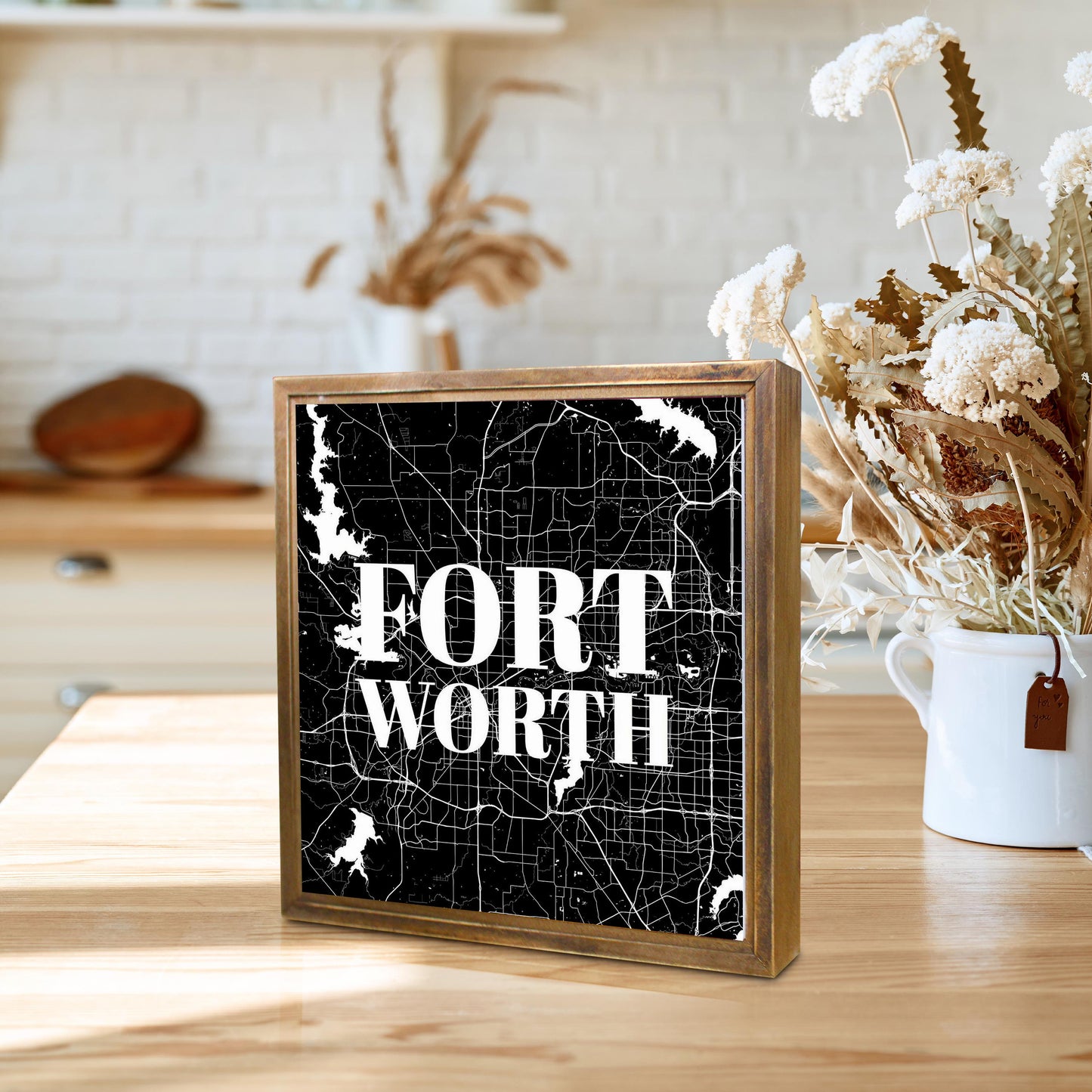 Minimalistic B&W Texas Fort Worth Map | Wood Sign | Eaches | Min 1