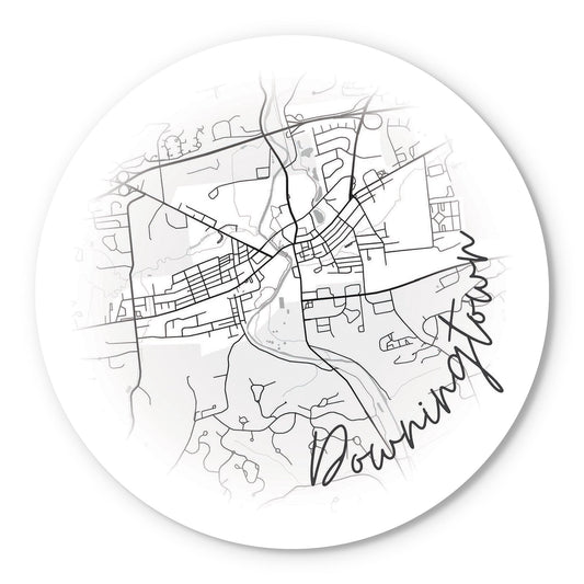 Minimalistic B&W Pennsylvania Downingtown Circle Map | Wood Sign | Eaches | Min 1