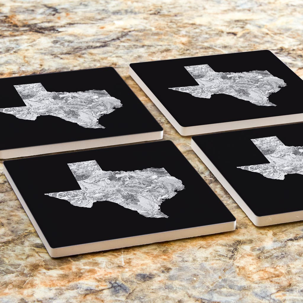 Minimalistic B&W Texas Metal State Shape | Absorbent Coasters | Set of 4 | Min 2