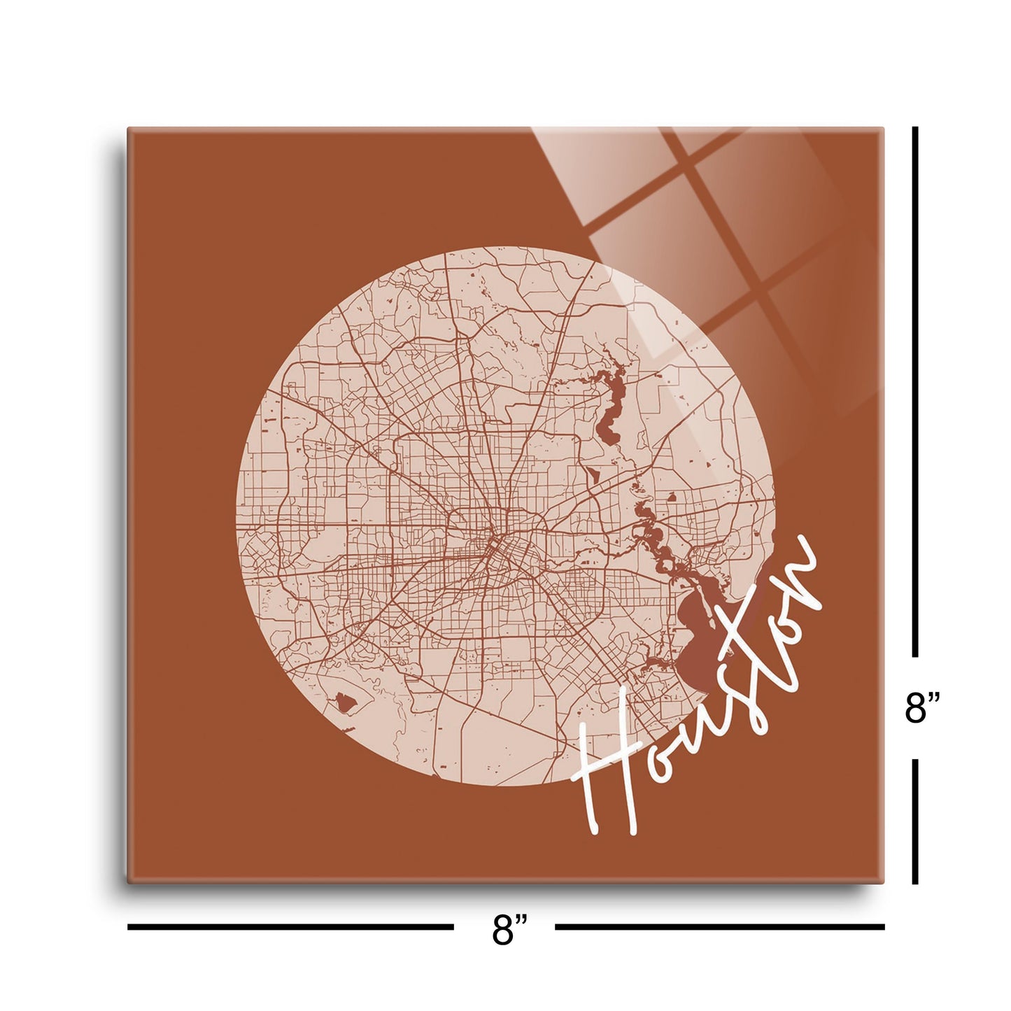 Modern Minimalist Houston Texas Map | Hi-Def Glass Art | Eaches | Min 2