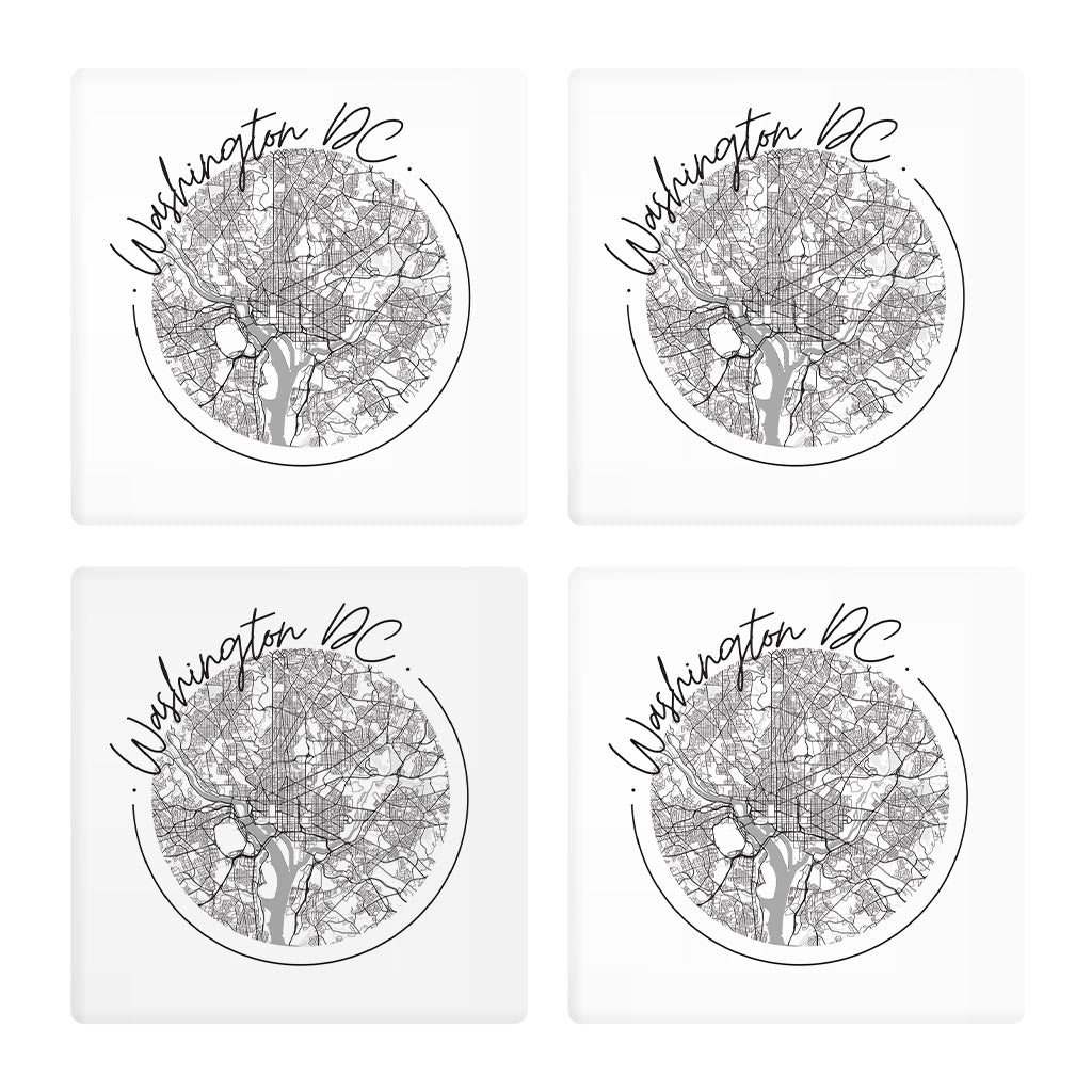 Minimalistic B&W Washington Dc Circle Map | Absorbent Coasters | Set of 4 | Min 2