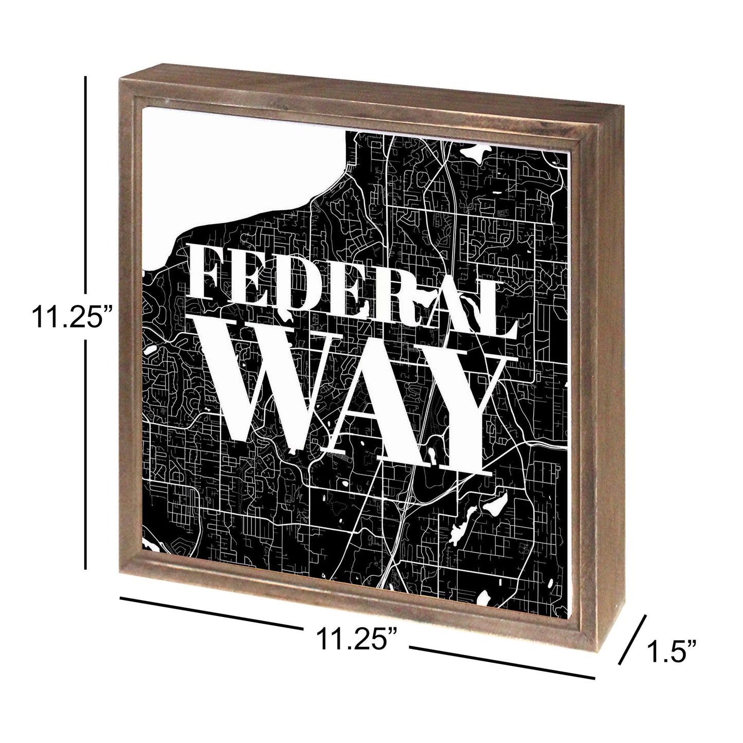 Minimalistic B&W Washington Federal Way Map | Wood Sign | Eaches | Min 1