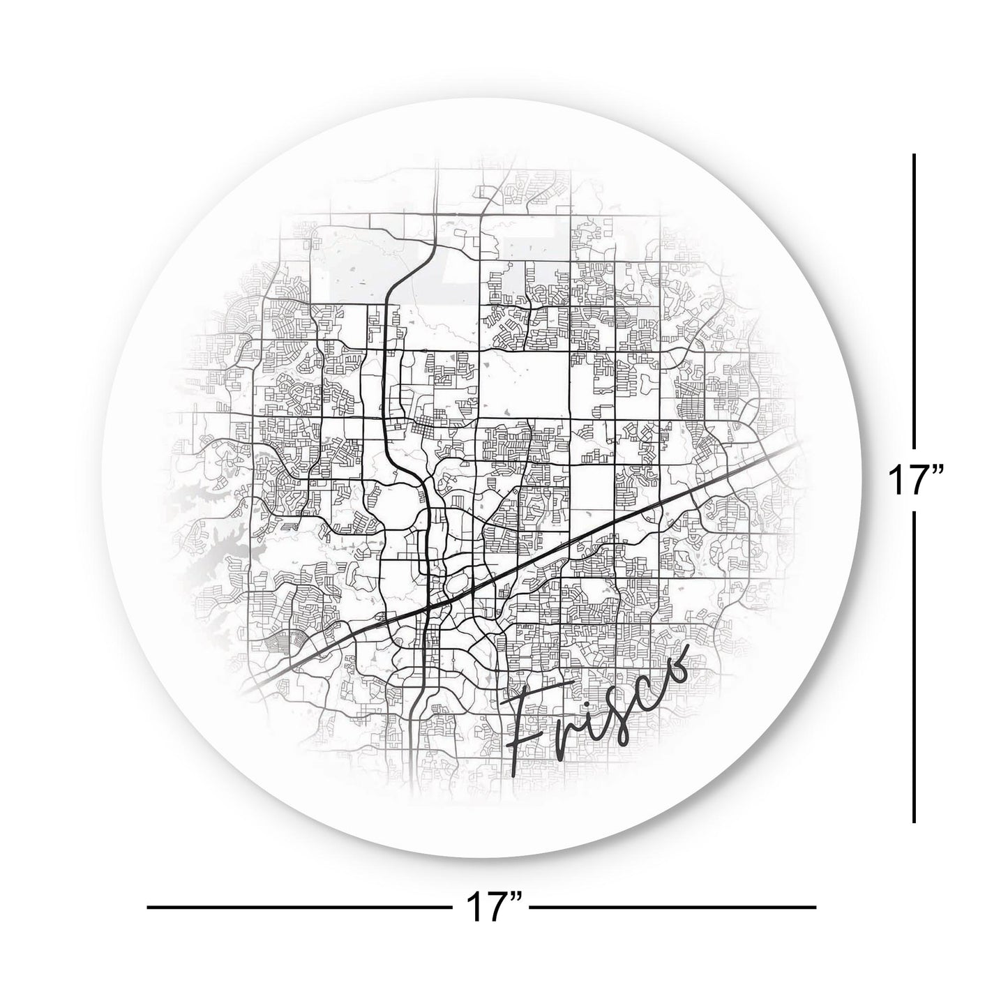 Minimalistic B&W Texas Frisco Circle Map | Wood Sign | Eaches | Min 1