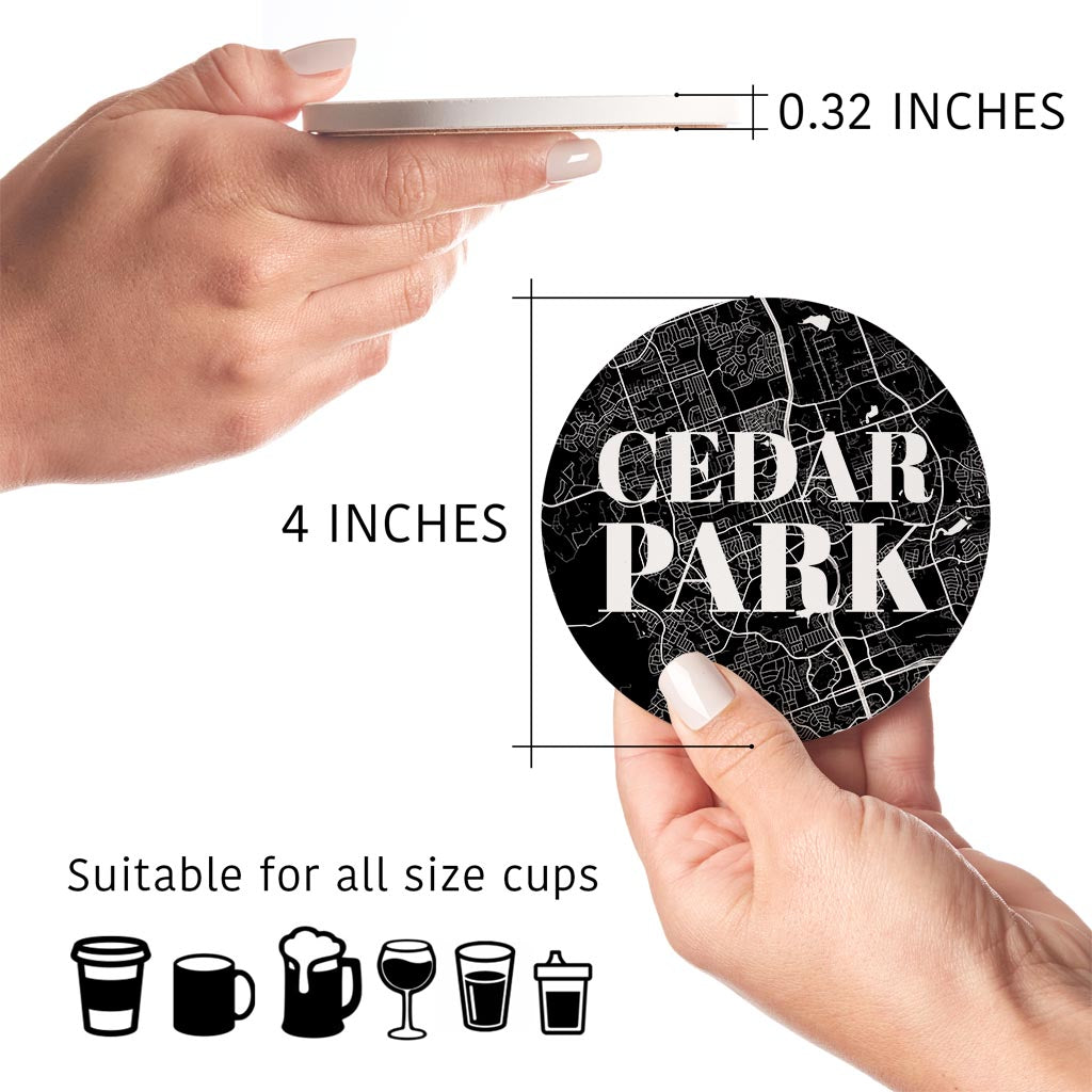 Minimalistic B&W Texas Cedar Park Map | Absorbent Coasters | Set of 4 | Min 2