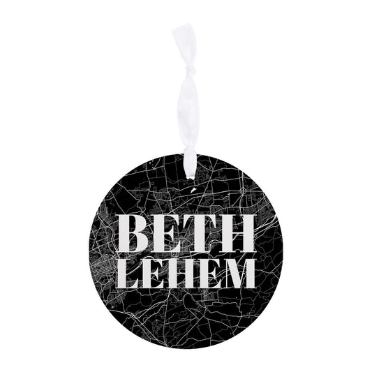 Minimalistic B&W Pennsylvania Bethlehem Map| Wood Ornament | Eaches | Min 6