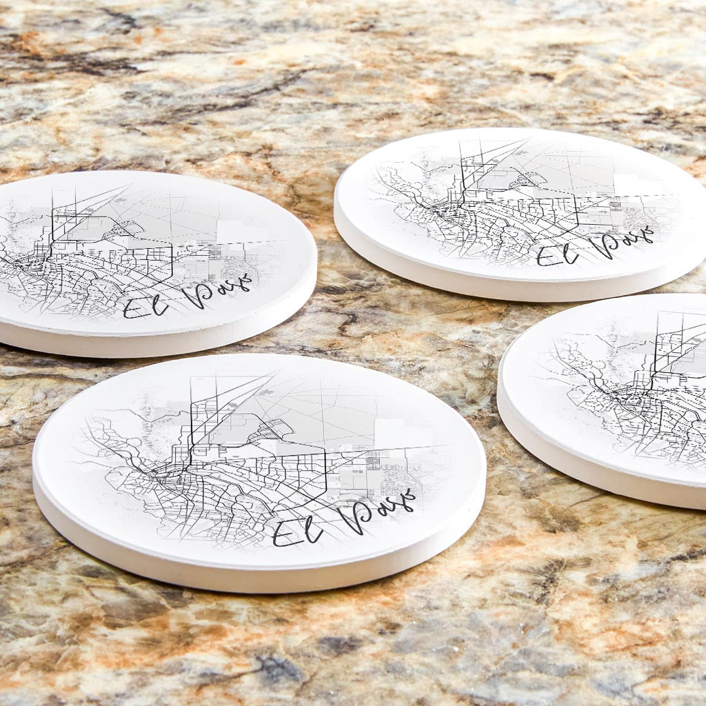 Minimalistic B&W Texas El Paso Circle Map | Absorbent Coasters | Set of 4 | Min 2