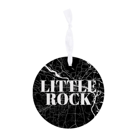 B&W Minimalist Arkansas Little Rock Map | Wood Ornament | Eaches | Min 6