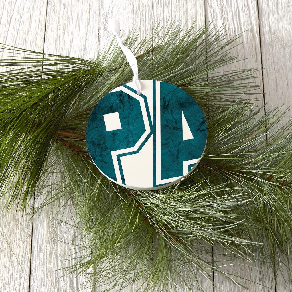 Modern Minimalist Pennsylvania White Initials | Wood Ornament | Eaches | Min 6