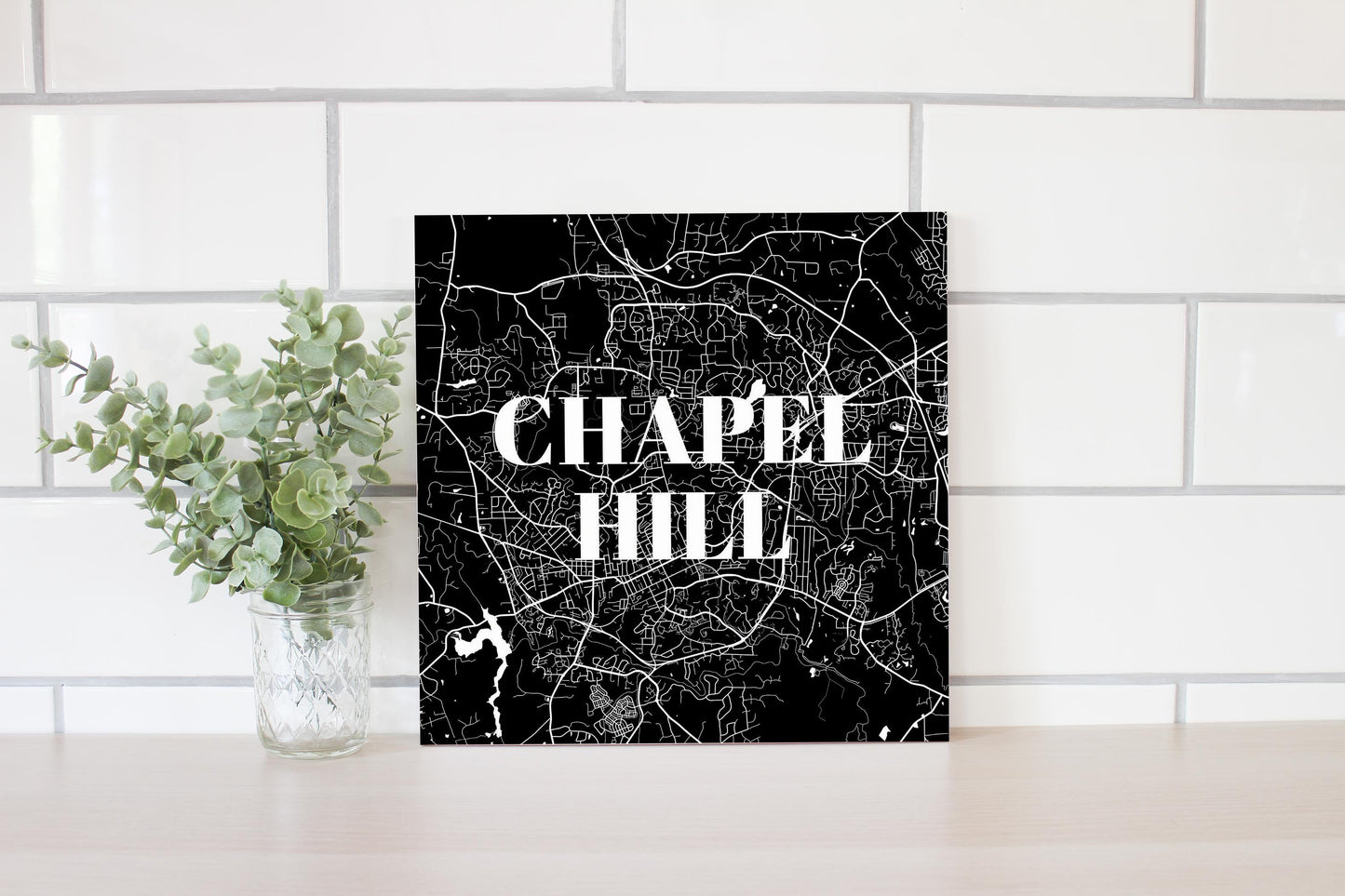 Minimalistic B&W North Carolina Chapel Hill Map | Wood Sign | Eaches | Min 2