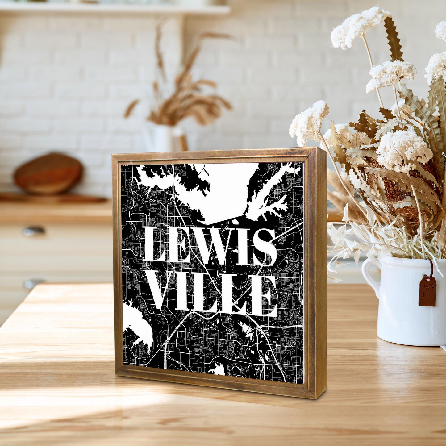 Minimalistic B&W Texas Lewisville Map | Wood Sign | Eaches | Min 1