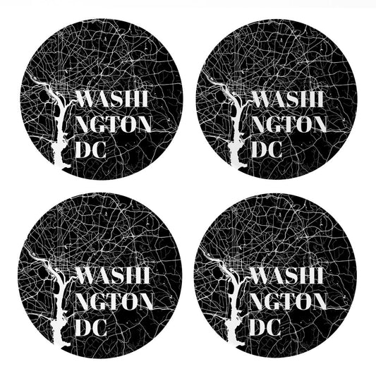 Minimalistic B&W Washington Dc Map | Absorbent Coasters | Set of 4 | Min 2