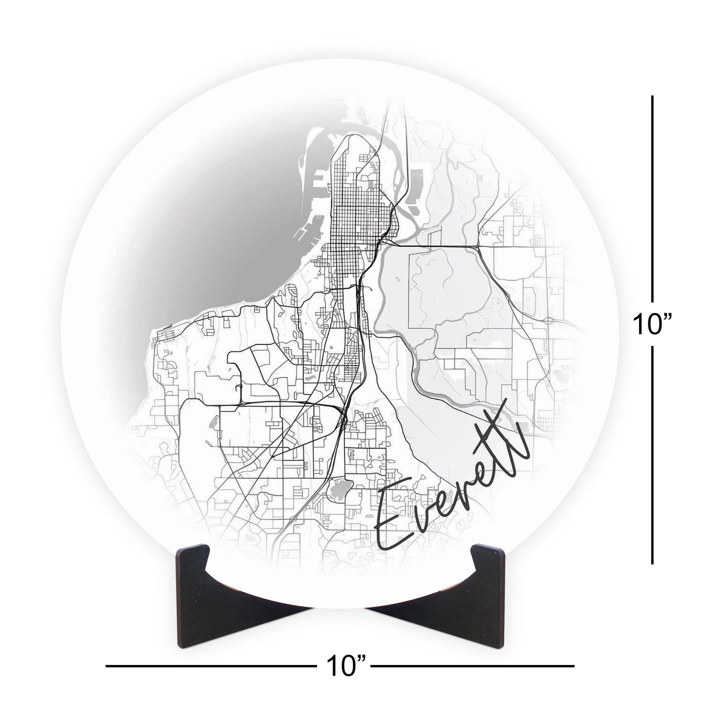 Minimalistic B&W Washington Everett Circle Map | Wood Sign | Eaches | Min 1