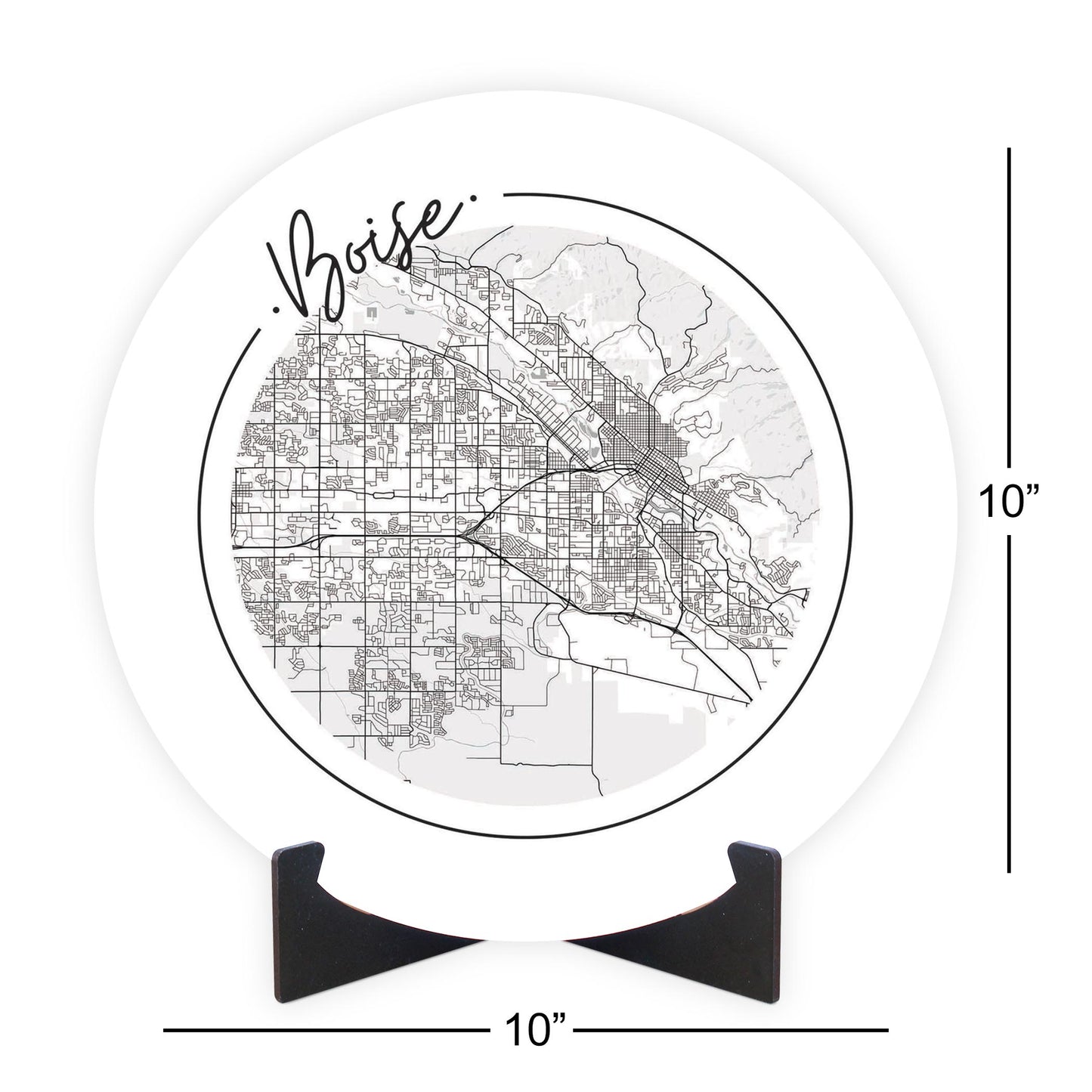 Minimalist B&W Idaho Boise Circle Map | Wood Sign | Eaches | Min 1