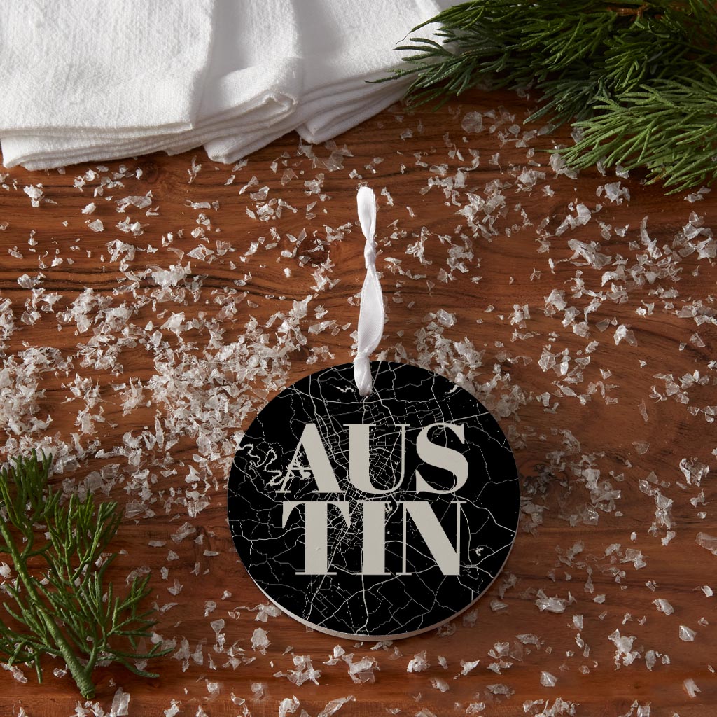 Modern Black Austin Map| Wood Ornament | Eaches | Min 6