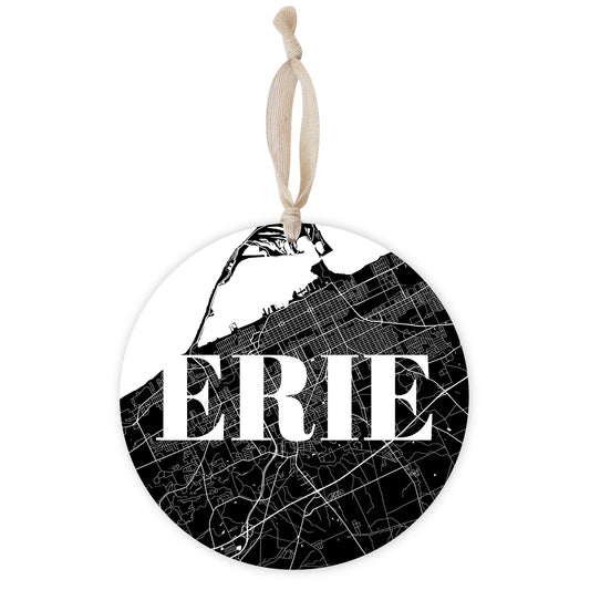 Minimalistic B&W Pennsylvania Erie Map | Wood Ornament | Eaches | Min 1