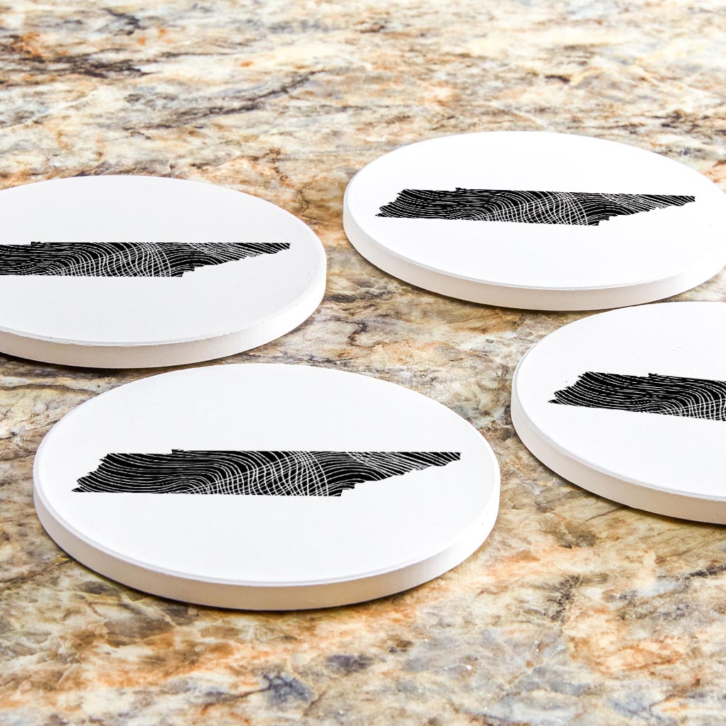 Minimalist B&W Tennessee State Shape | Absorbent Coasters | Set of 4 | Min 2