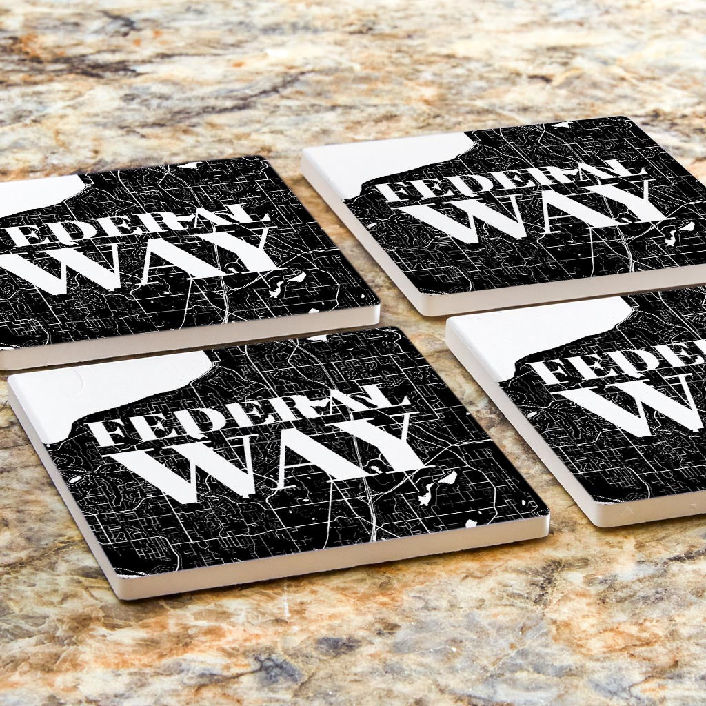 Minimalistic B&W Washington Federal Way Map| Absorbent Coasters | Set of 4 | Min 2