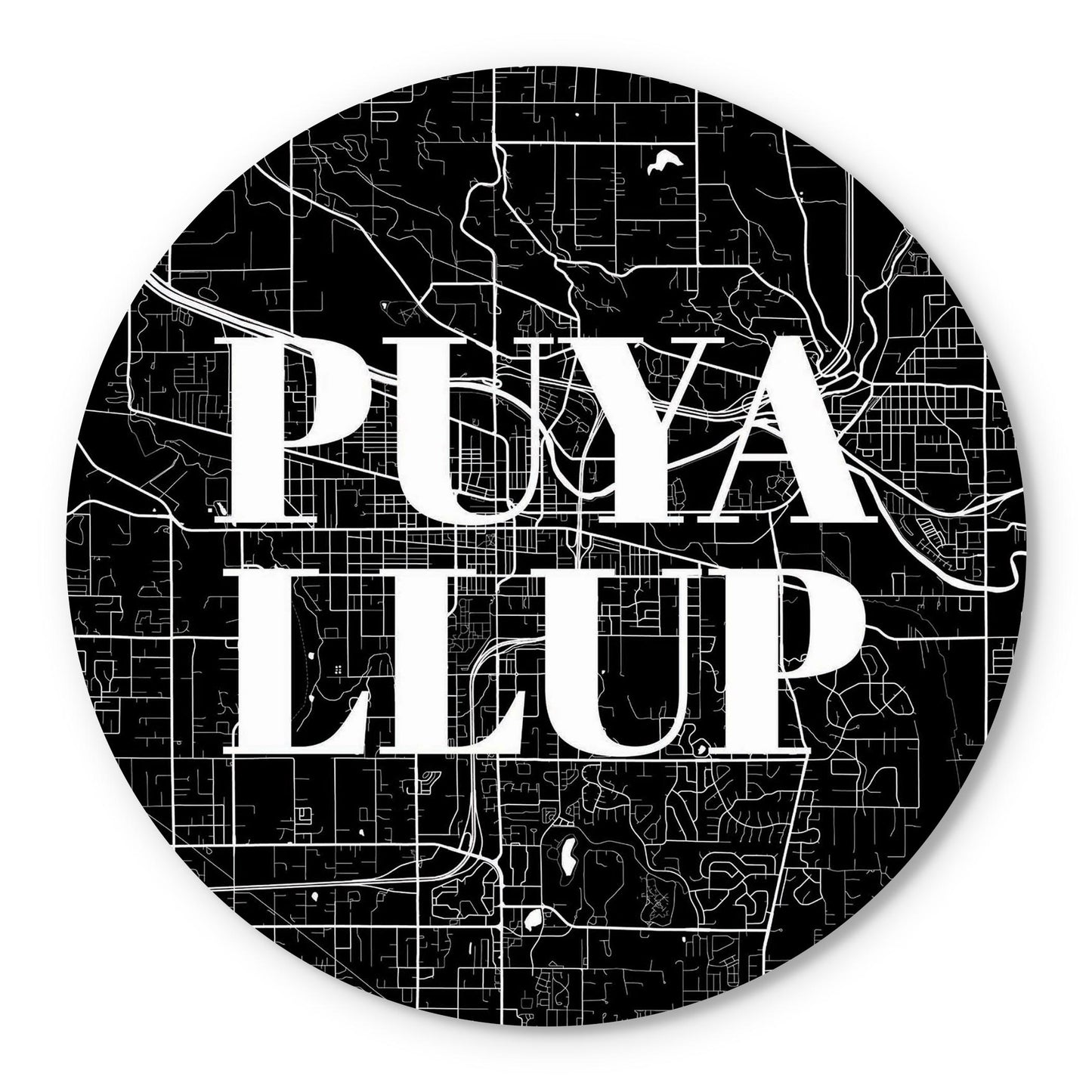 Minimalistic B&W Washington Puyallup Map | Wood Sign | Eaches | Min 1