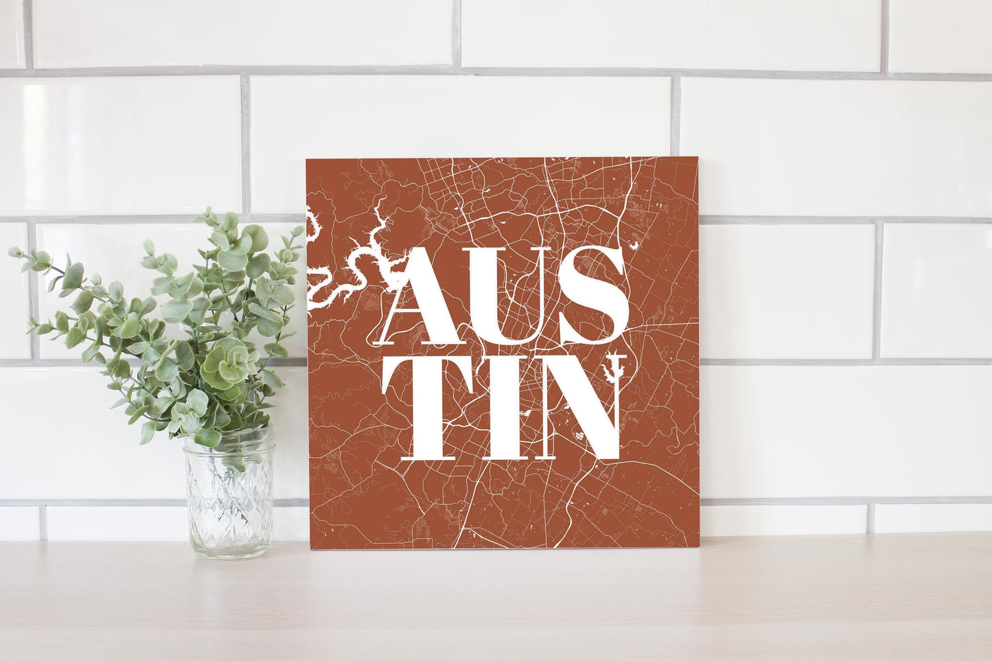 Modern Minimalist Texas Austin Map | Wood Sign | Eaches | Min 2