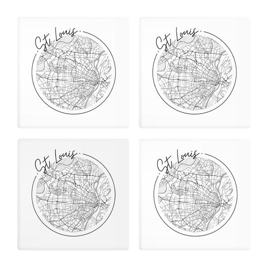 Minimalist B&W Missouri St Louis Circle Map | Absorbent Coasters | Set of 4 | Min 2