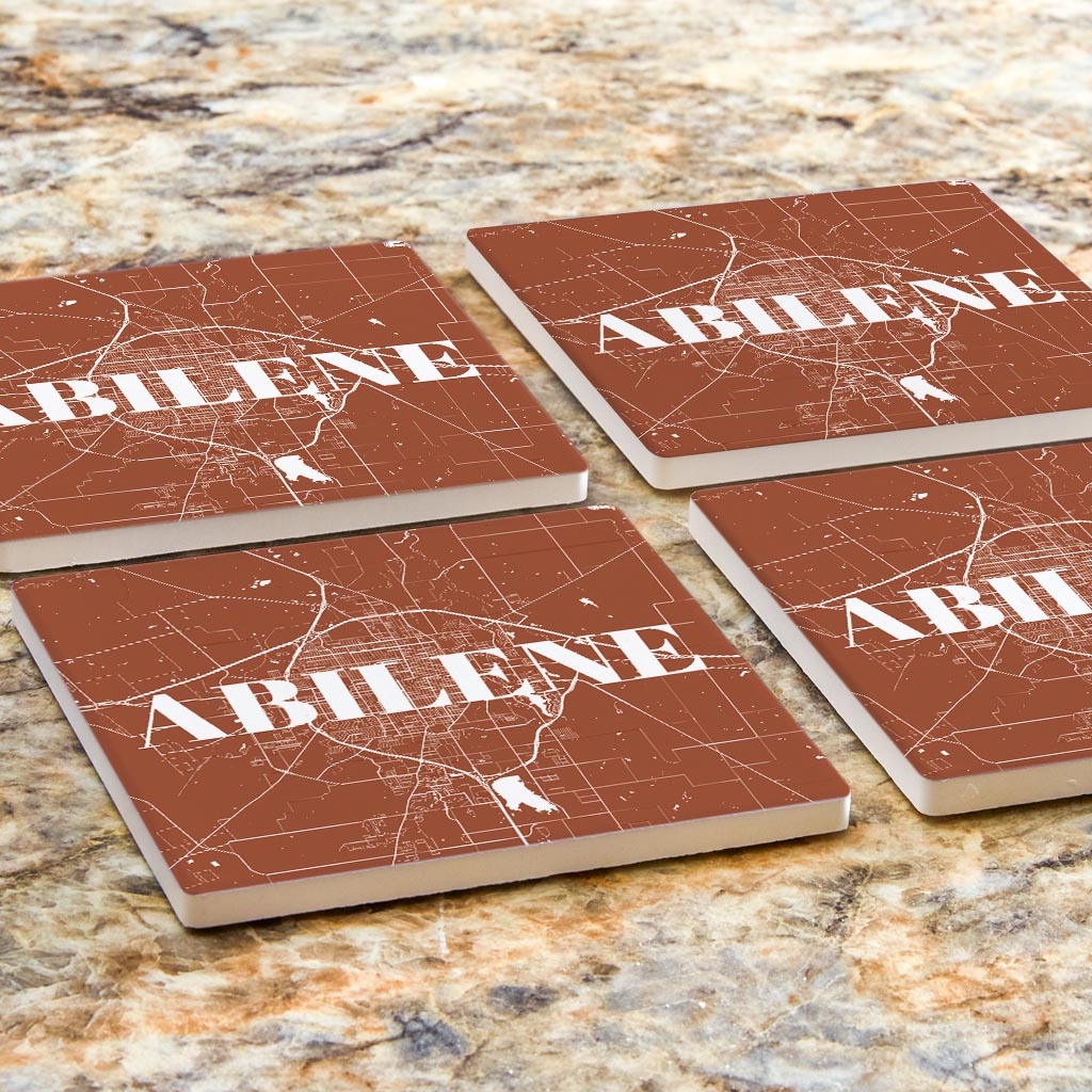 Modern Minimalist Texas Abilene Map | Absorbent Coasters | Set of 4 | Min 2