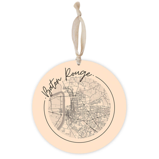 Louisiana Colorful Baton Rouge Circle Map | Wood Ornament | Eaches | Min 1