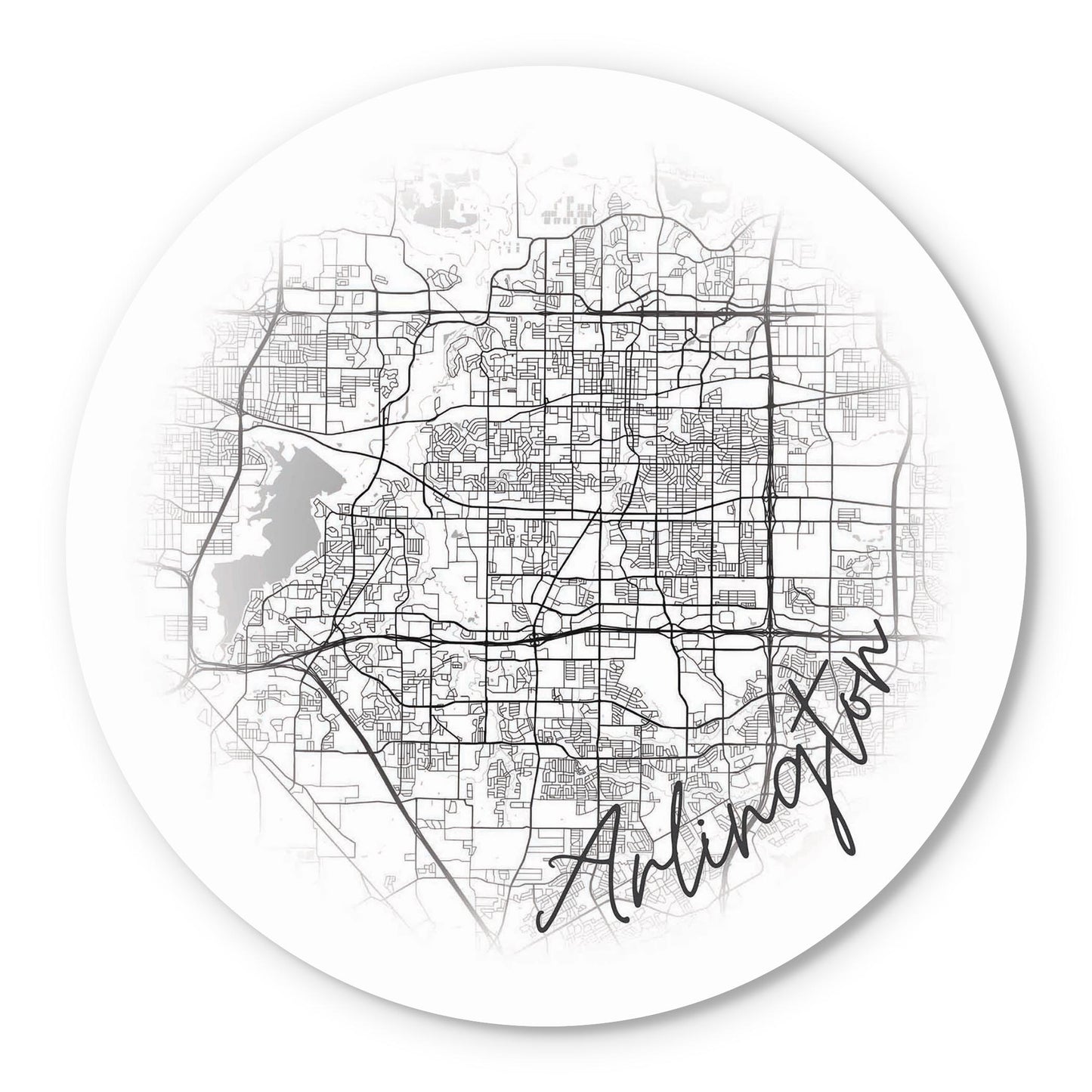 Minimalistic B&W Texas Arlington Circle Map | Wood Sign | Eaches | Min 1