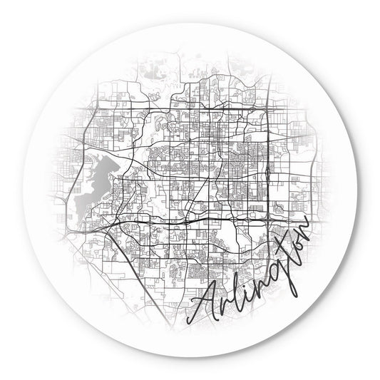 Minimalistic B&W Texas Arlington Circle Map | Wood Sign | Eaches | Min 1