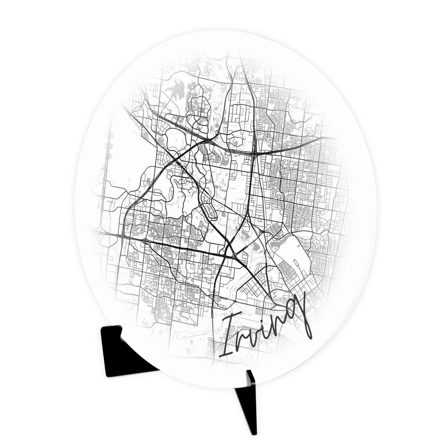 Minimalistic B&W Texas Irving Circle Map | Wood Sign | Eaches | Min 1