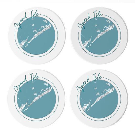 Blue White Grand Isle Circle Map| Absorbent Coasters | Set of 4 | Min 2