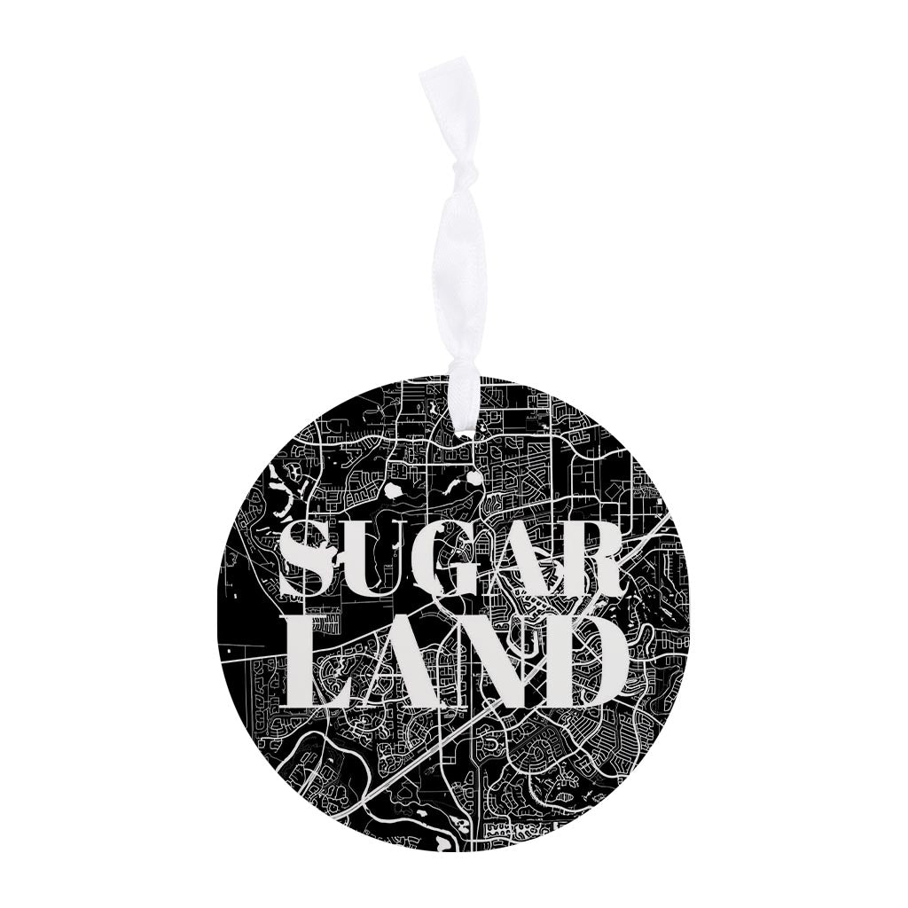 Minimalistic B&W Texas Sugarland Map | Wood Ornament | Eaches | Min 6