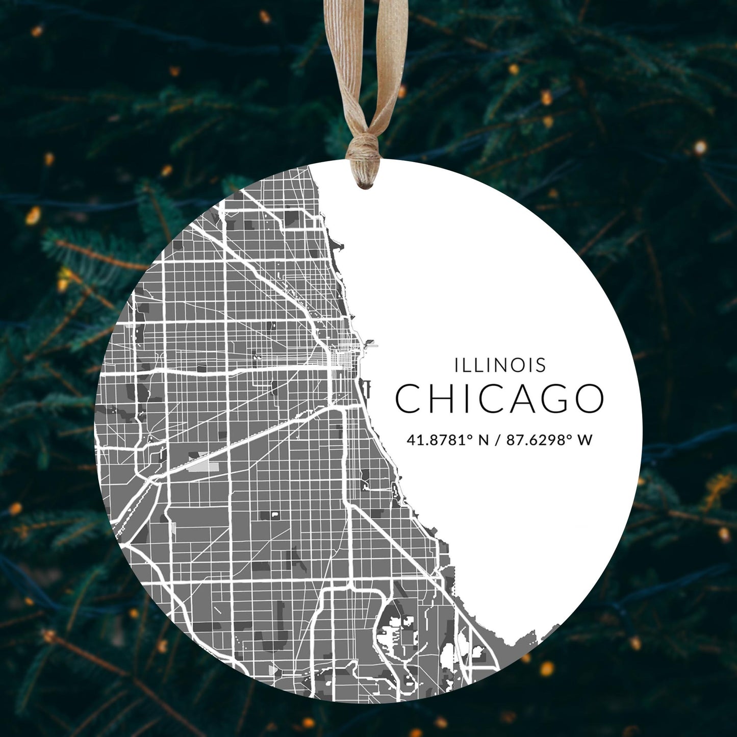 Minimalistic Chicago Map | Wood Ornament | Eaches | Min 1