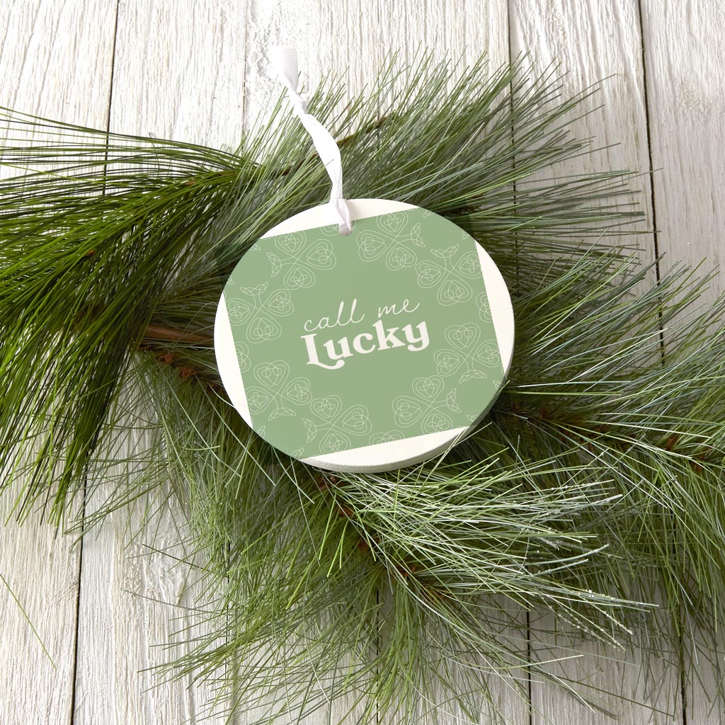 Sage Green Shamrock Call Me Lucky| Wood Ornament | Eaches | Min 6