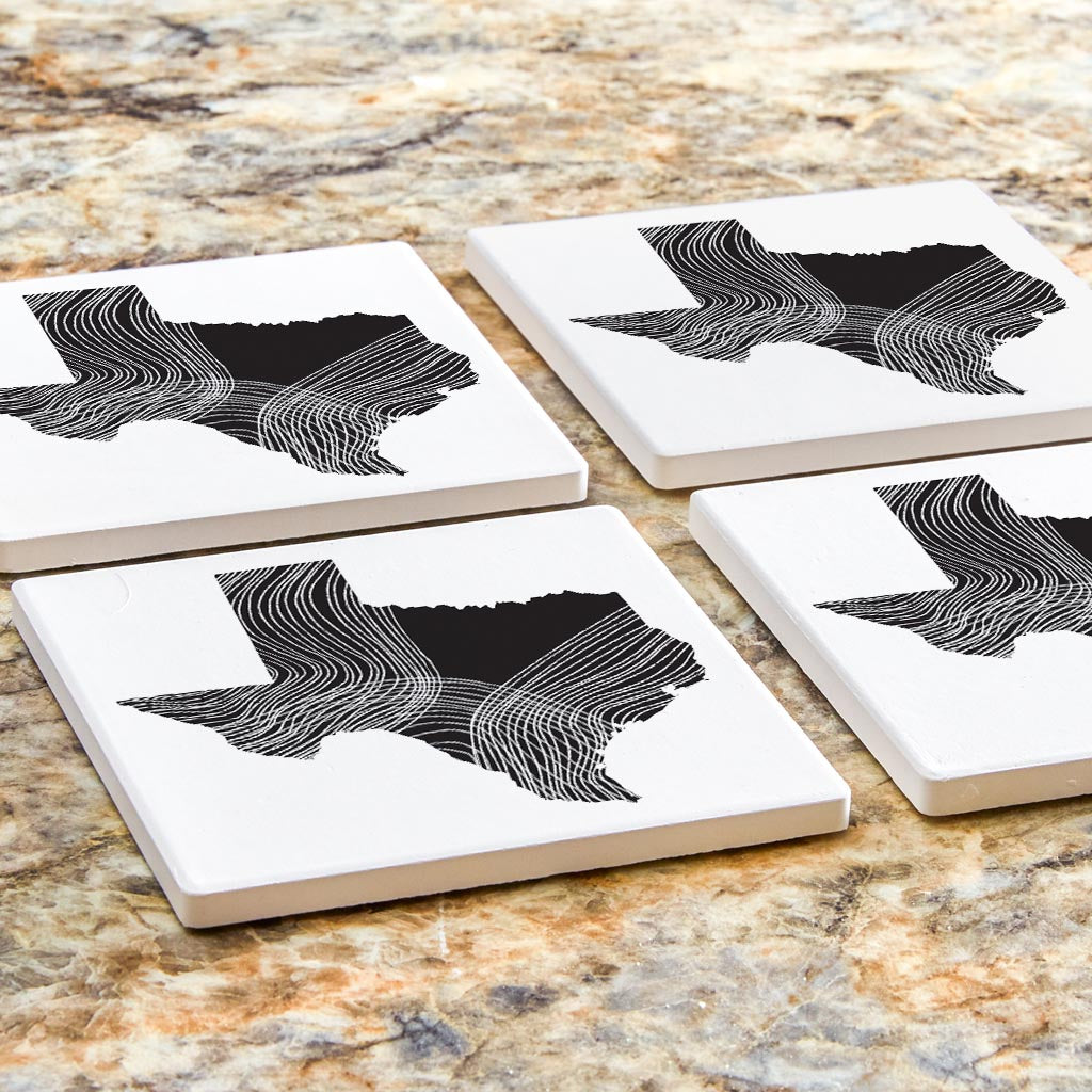 Modern Texas State Shape With Fluid Lines | Absorbent Coasters | Set of 4 | Min 2